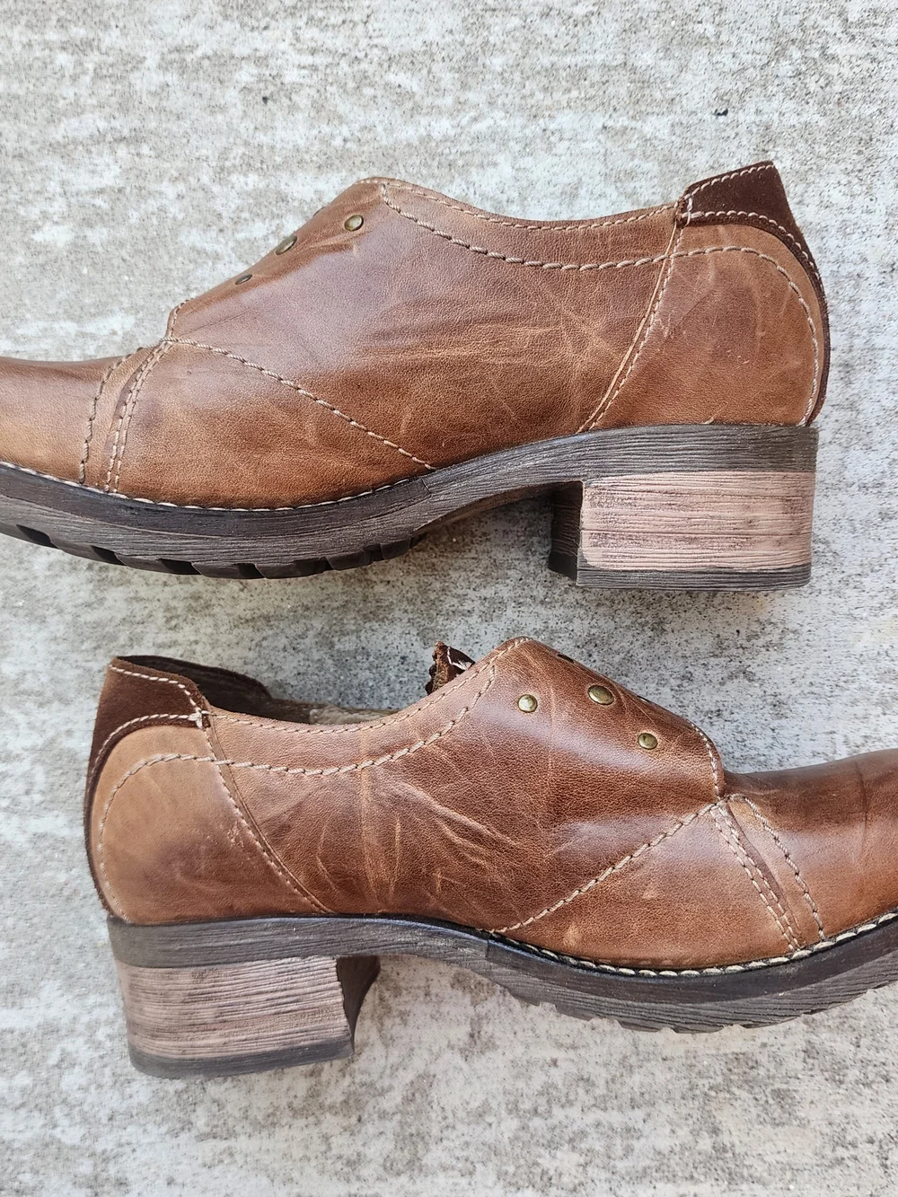 Dromedaris Brown Leather Chunky Studded Womens Low Heel Booties, EU 38 US 7.5